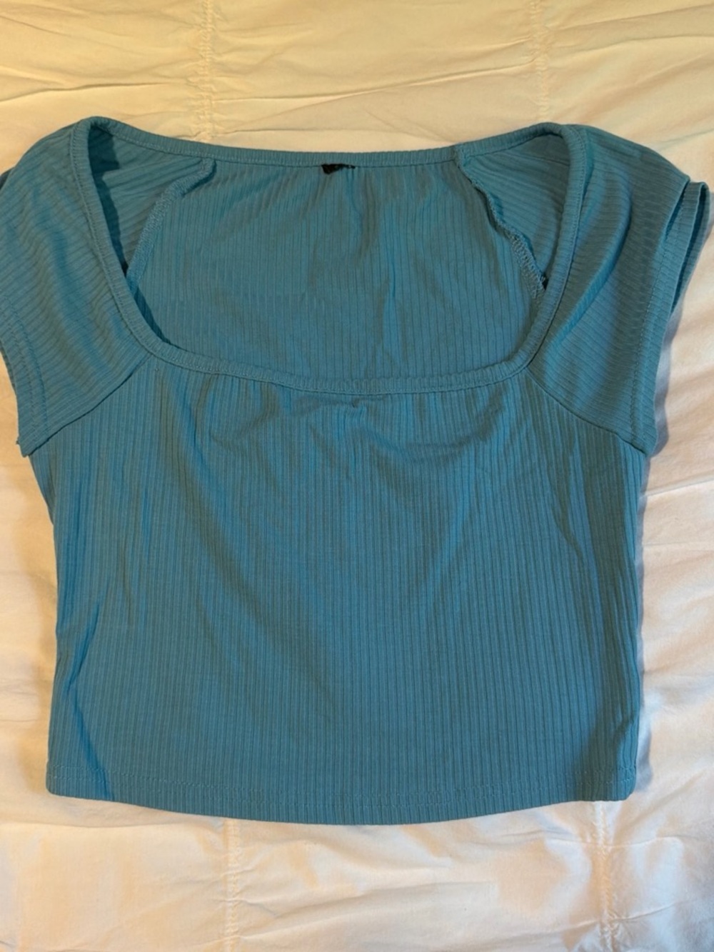 SHEIN Teal Scoop Neck Ribbed Crop Top